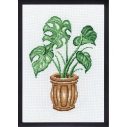 Broderi (billede) med Monstera plante 